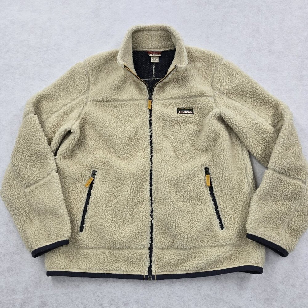 LL Bean High Pile Sherpa Fleece Jacket Full Zip Womens Large Reg Beige Outdoor